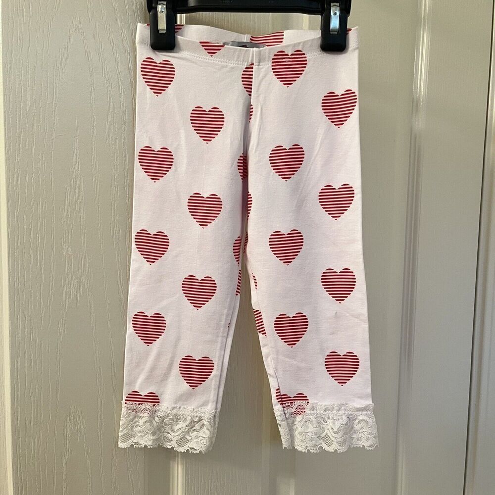 Flowers by Zoe Flo-Heart Capri Leggings Lace Red Hearts Girls Size 6